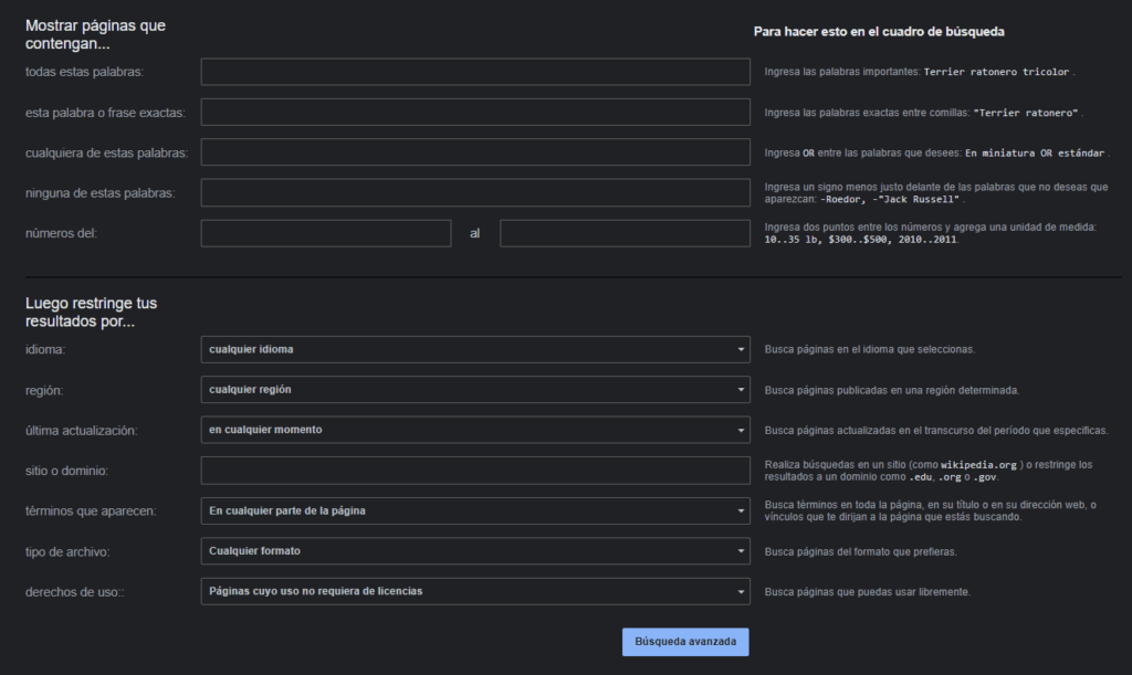 busqueda avanzada de google