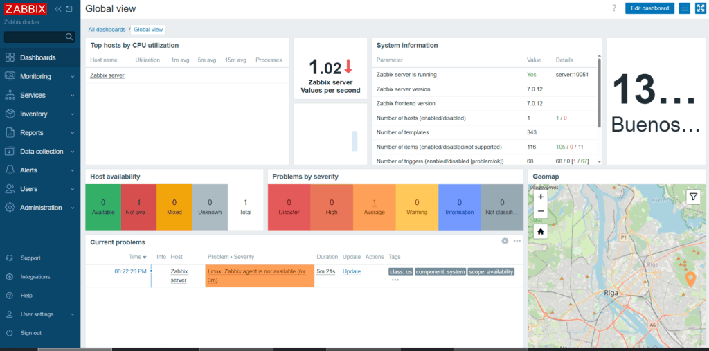 zabbix server funcionando sobre docker