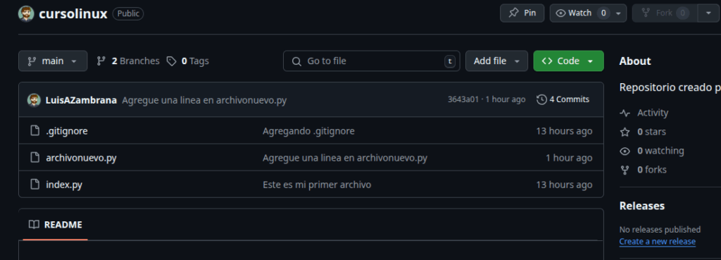 subiendo dos ramas a github