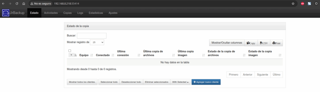 configurando urbackup