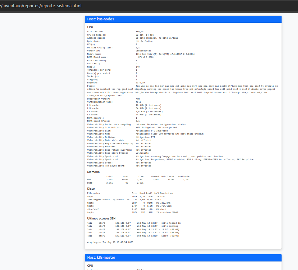 resultado en html de playbook de ansible ejecutado