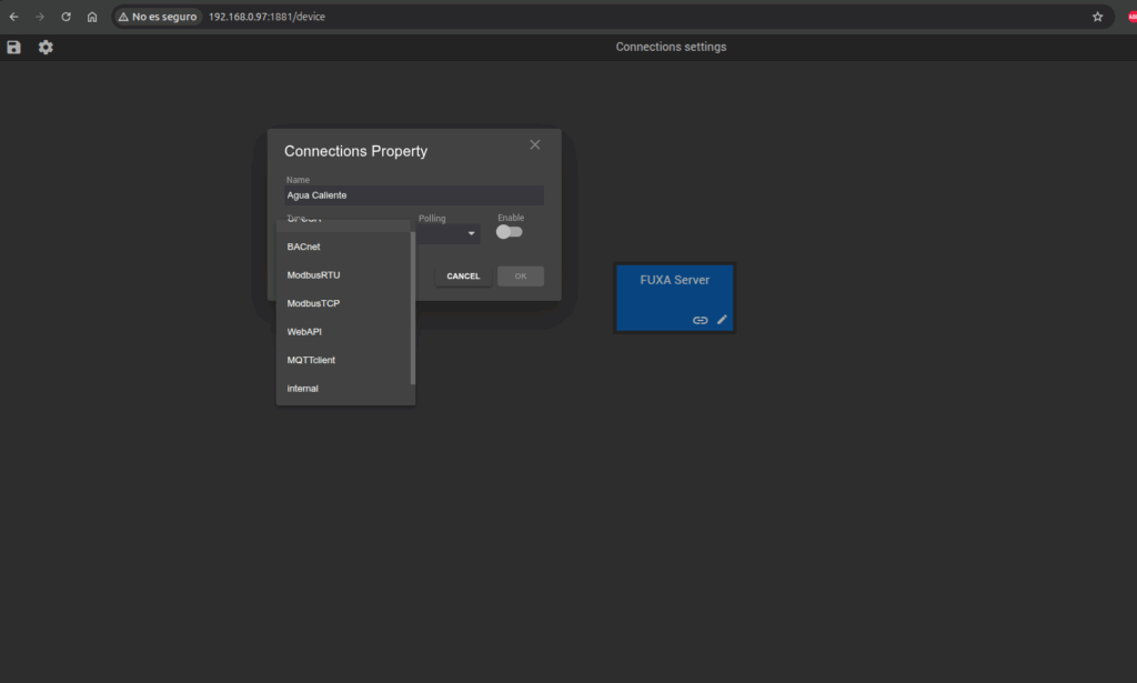 añadiendo un dispositivo a fuxa