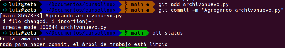 se agrega un nuevo archivo al control de versiones usando git add y git commit