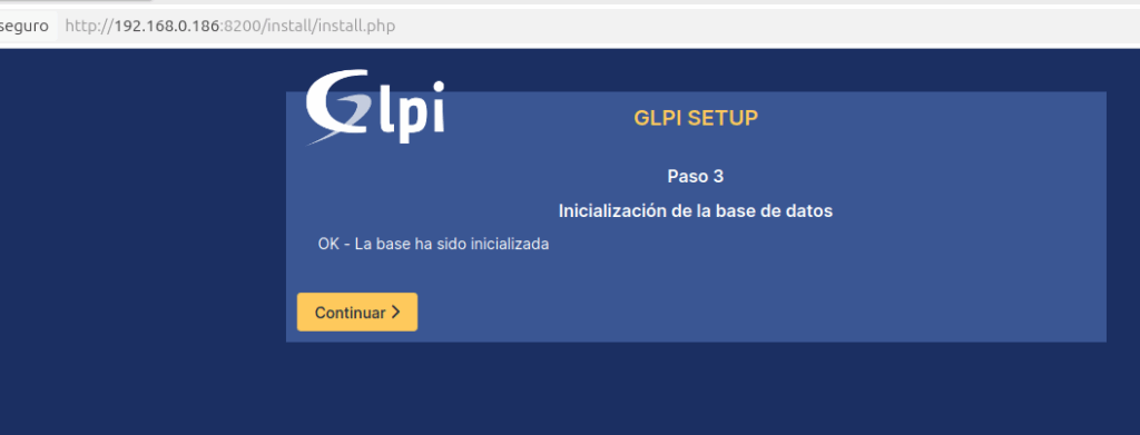 inicializacion de base de datos mariadb para glpi
