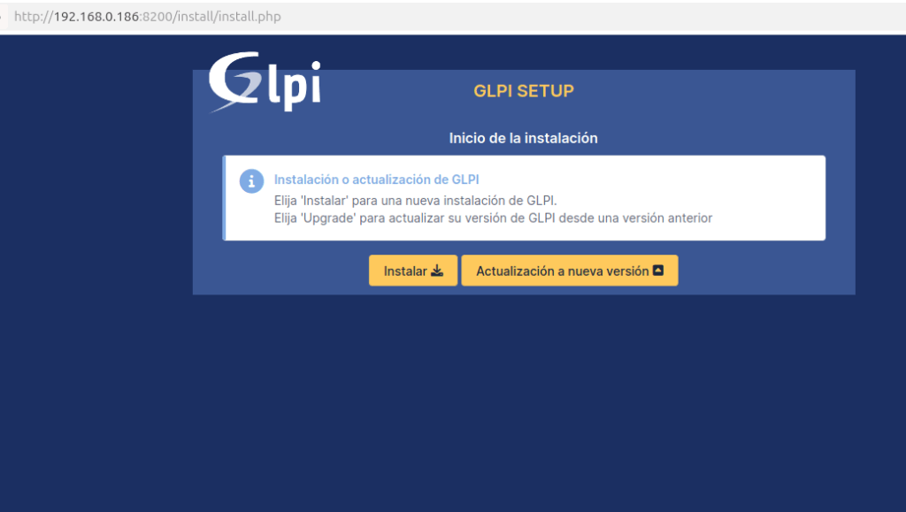 Instalar o actualizar glpi