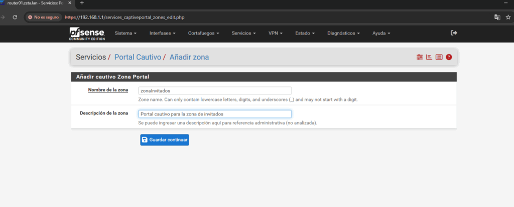 creando una nueva zona en portal cautivo