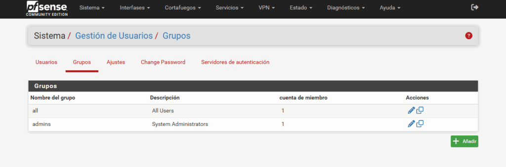 crear un grupo de usuarios en pfsense