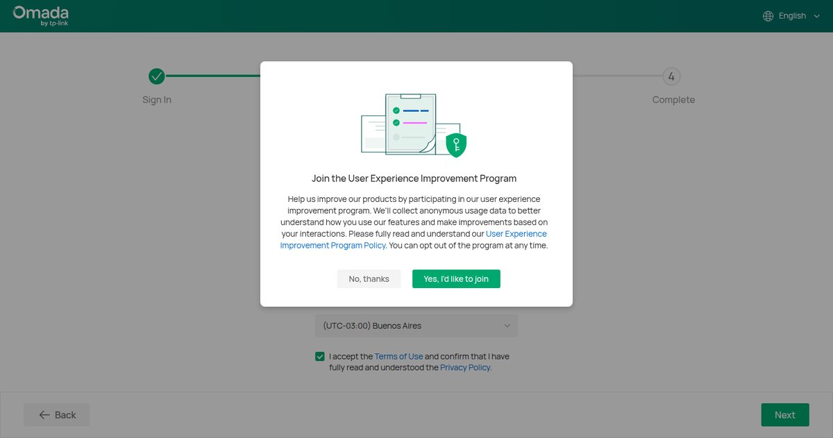 Invitación a mandar datos de uso a TP-Link