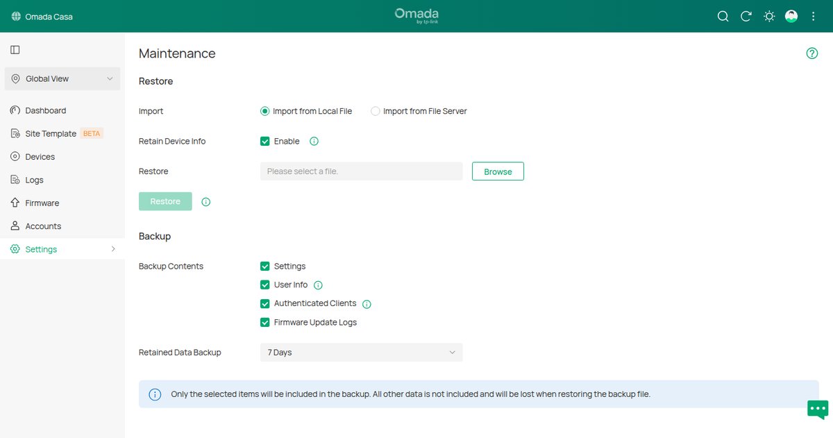 Mantenimiento: restaurar, exportar backup y backups programados