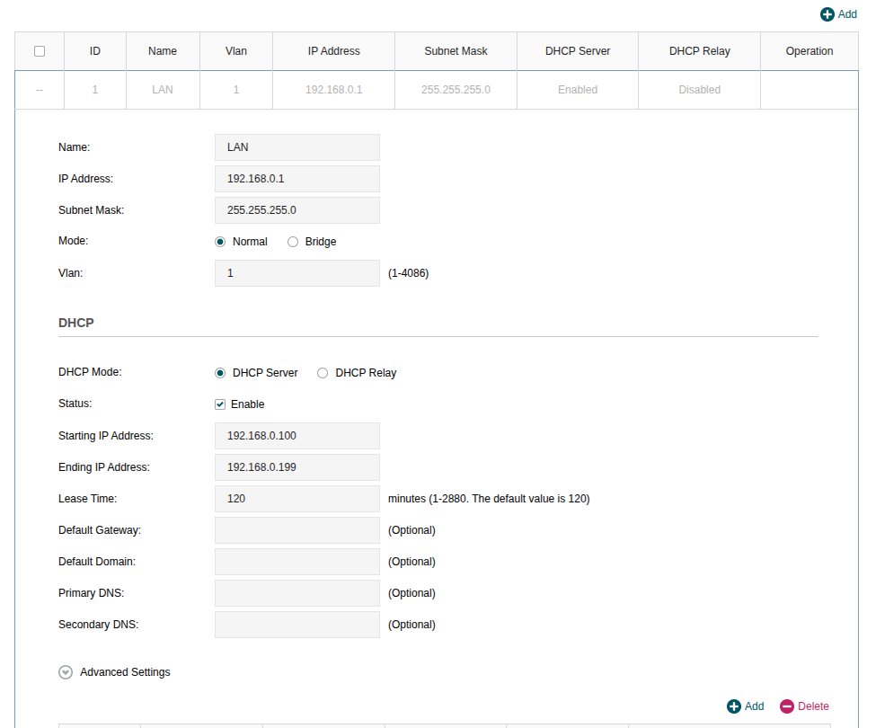 Edición de la LAN: IP, máscara y rango del DHCP