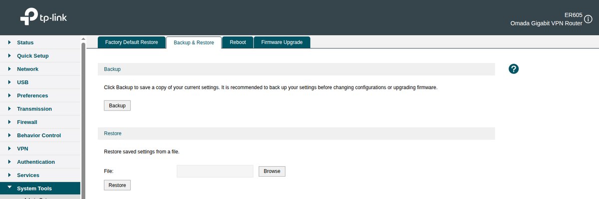 Backup y restauración de la configuración