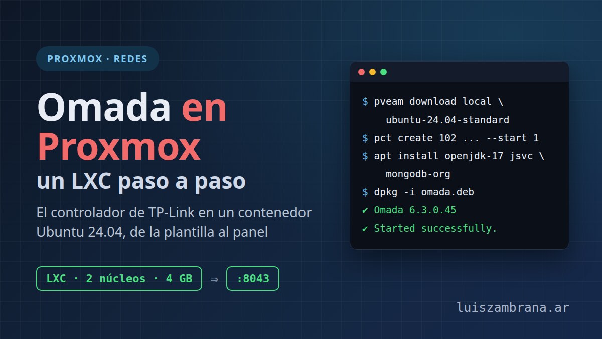 Controlador Omada en Proxmox: un LXC paso a paso, de la plantilla al panel en el puerto 8043